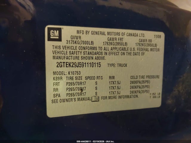 Продажа на аукционе авто 2009 Gmc Sierra 1500 Sle, vin: 2GTEK29J591110115, номер лота: 44426811