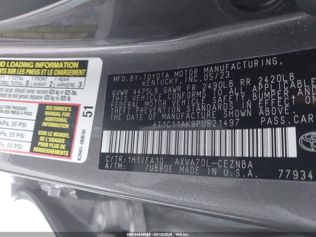 4T1C11AK9PU821497 Toyota CAMRY LE