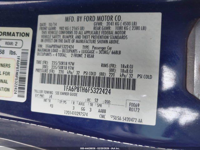 1FA6P8TH6F5322424 Ford Mustang Ecoboost