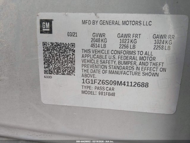 1G1FZ6S09M4112688 Chevrolet Bolt Ev Fwd Premier