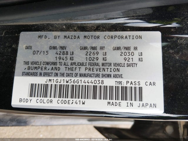 Aukcja sprzedaży 2016 Mazda Mazda6 I Grand Touring, vin: JM1GJ1W56G1444038, numer aukcji: 44426883