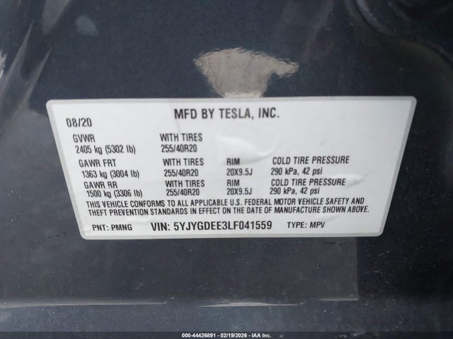 2020 TESLA MODEL Y 5YJYGDEE3LF041559 Photo 8