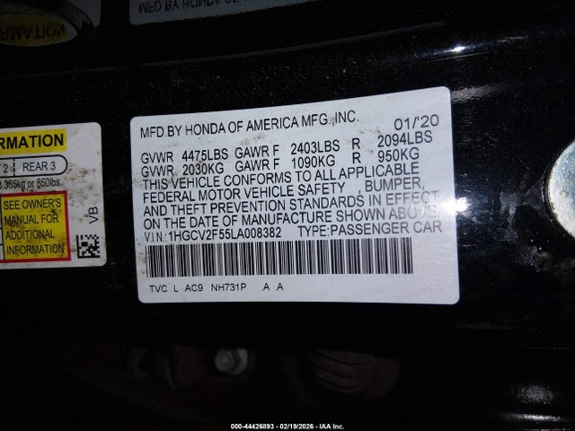 1HGCV2F55LA008382 Honda Accord Ex-l 2.0t