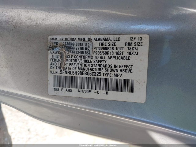 2014 HONDA ODYSSEY 5FNRL5H98EB060325 Photo 8