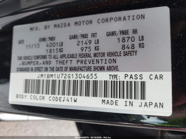 JM1BM1U72G1304655 Mazda Mazda3 I Sport