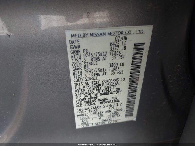 2006 NISSAN TITAN 1N6BA07A66N546217 Photo 8