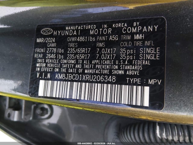 2024 Hyundai Tucson Hybrid Blue მანქანა იყიდება აუქციონზე, vin: KM8JBCD1XRU206348, აუქციონის ნომერი: 44426982