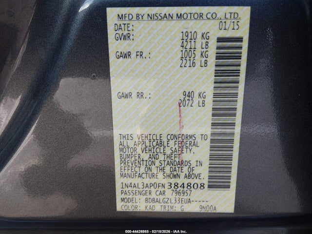 1N4AL3AP0FN384808 Nissan Altima 2.5/2.5 S/2.5 Sl/2.5 Sv