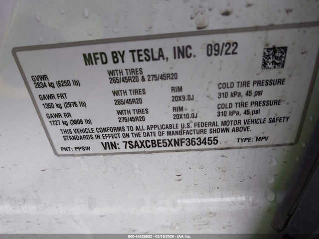 2022 TESLA MODEL X 7SAXCBE5XNF363455 Photo 8