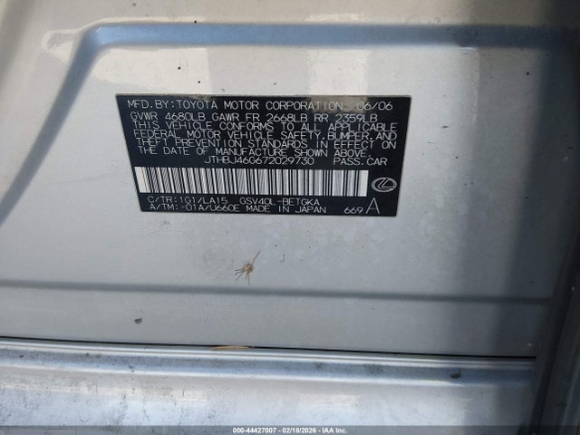 44427007 :رقم المزاد ، JTHBJ46G672029730 vin ، 2007 Lexus Es 350 مزاد بيع
