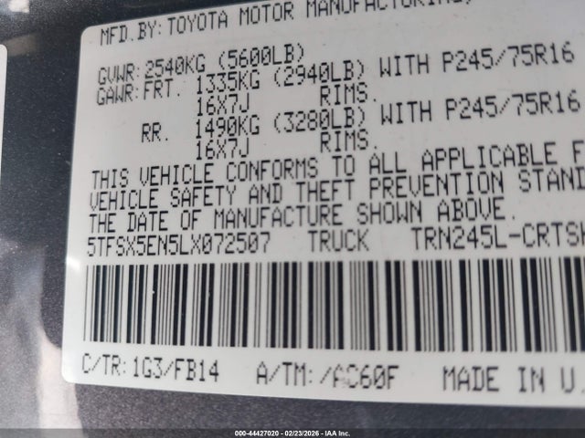 5TFSX5EN5LX072507 Toyota Tacoma Sr