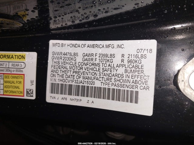 Продажа на аукционе авто 2018 Honda Accord Sport, vin: 1HGCV1F32JA215320, номер лота: 44427026