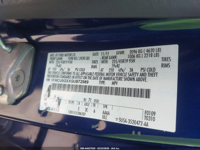 1FMCU0GXXGUB72989 Ford ESCAPE SE
