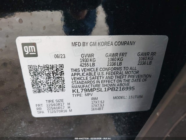 KL79MPSL1PB216995 Chevrolet Trailblazer Fwd Lt