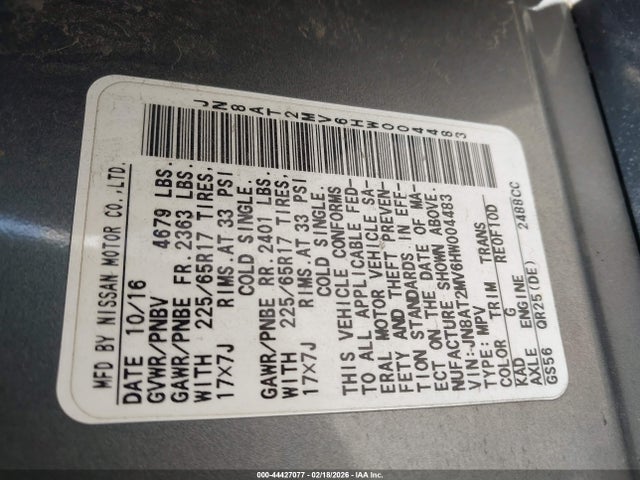 JN8AT2MV6HW004483 Nissan ROGUE S