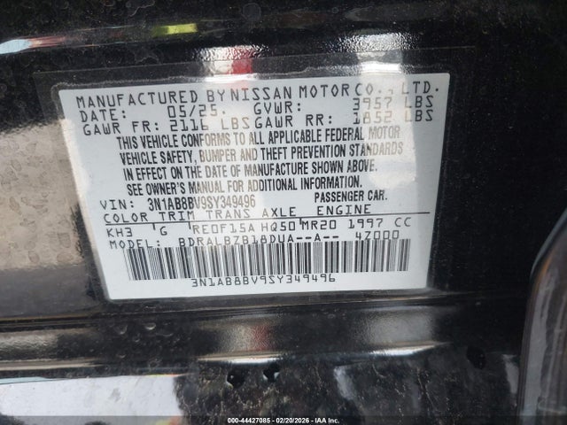 3N1AB8BV9SY349496 Nissan SENTRA S