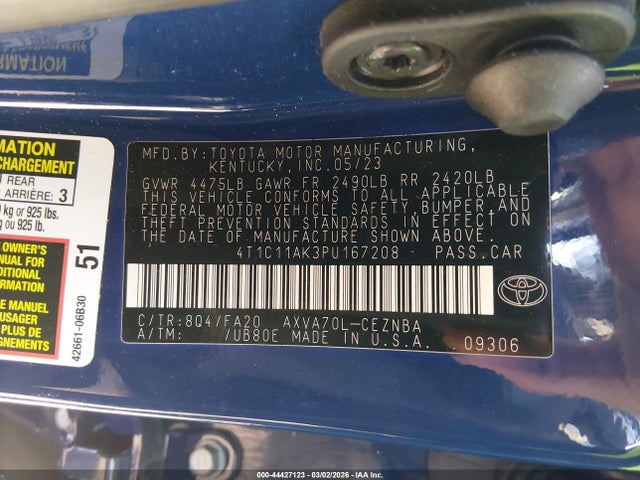 4T1C11AK3PU167208 Toyota CAMRY LE