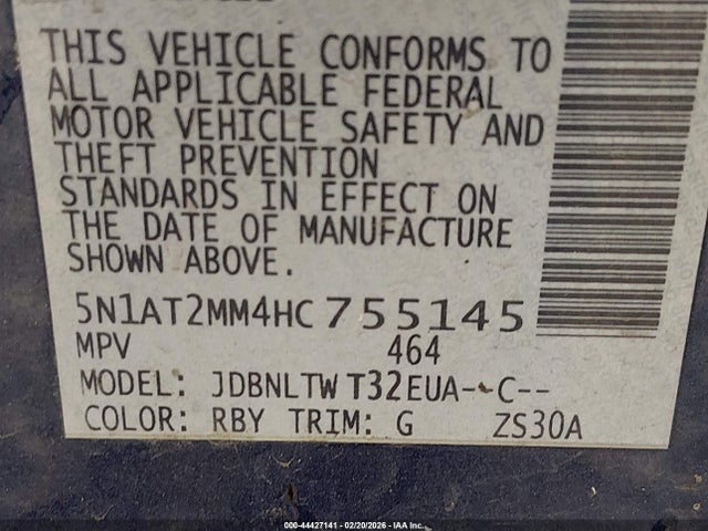 5N1AT2MM4HC755145 Nissan ROGUE SV