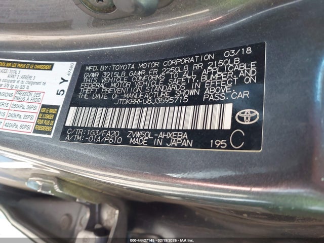 JTDKBRFU8J3595715 Toyota Prius Two