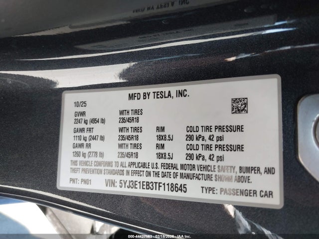 2026 TESLA MODEL 3 5YJ3E1EB3TF118645 Photo 8