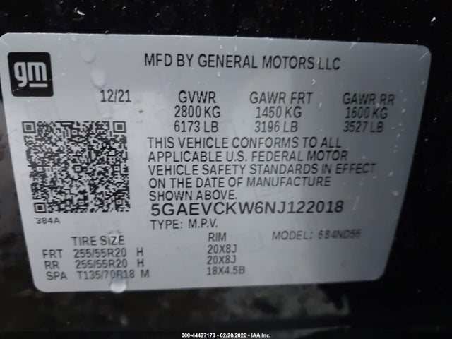 Продажа на аукционе авто 2022 Buick Enclave Awd Avenir, vin: 5GAEVCKW6NJ122018, номер лота: 44427179