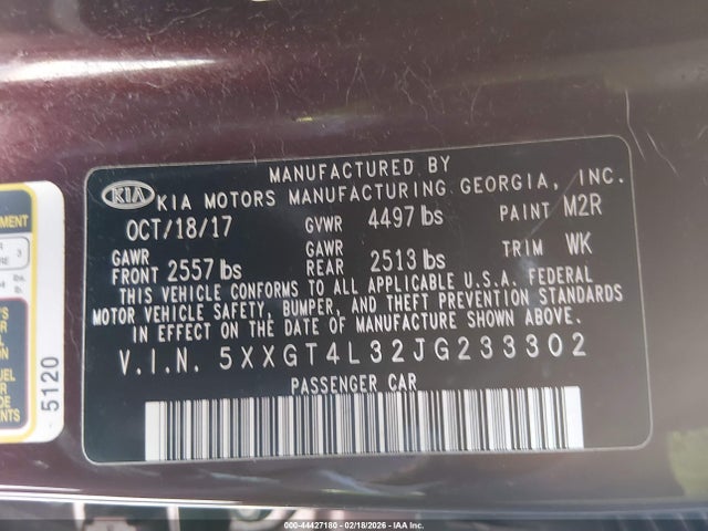 5XXGT4L32JG233302 KIA Optima Lx