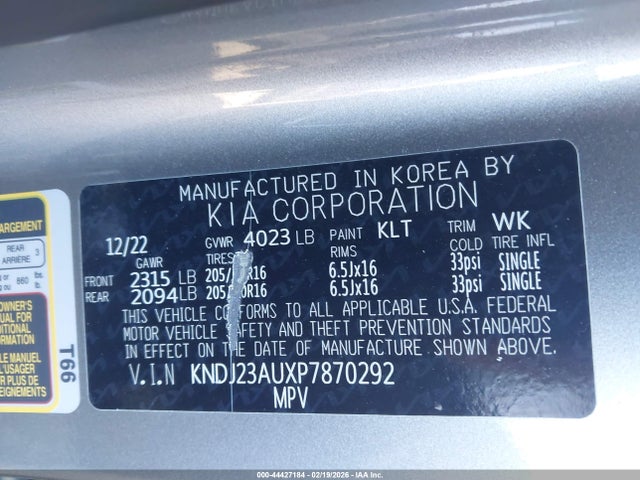 Aukcja sprzedaży 2023 Kia Soul Lx, vin: KNDJ23AUXP7870292, numer aukcji: 44427184