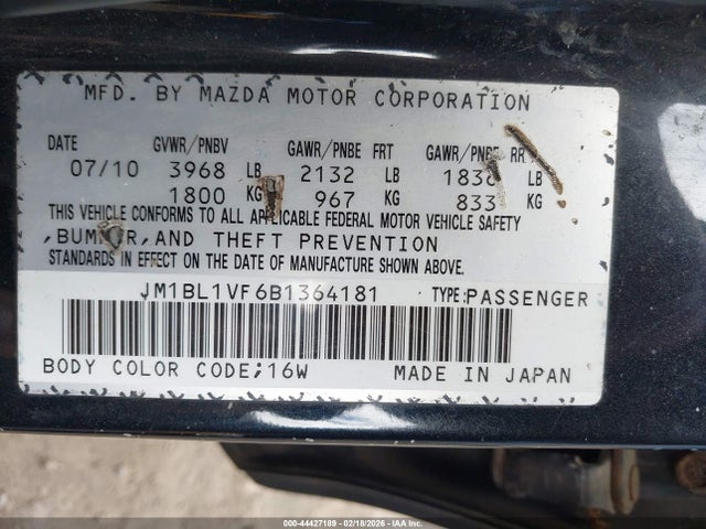 44427189 :رقم المزاد ، JM1BL1VF6B1364181 vin ، 2011 Mazda Mazda3 I Touring مزاد بيع