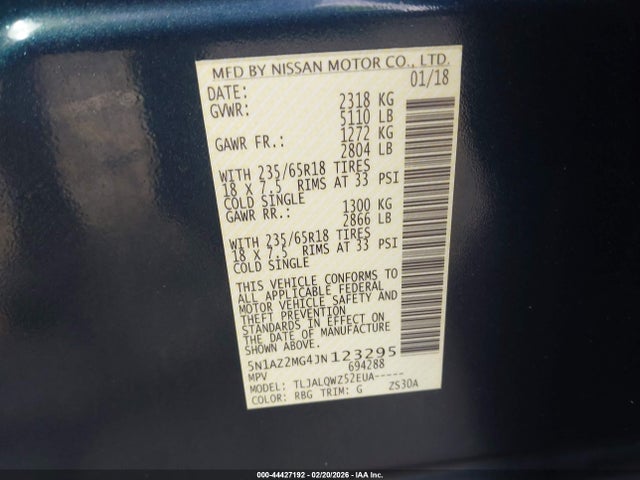 5N1AZ2MG4JN123295 Nissan MURANO SV