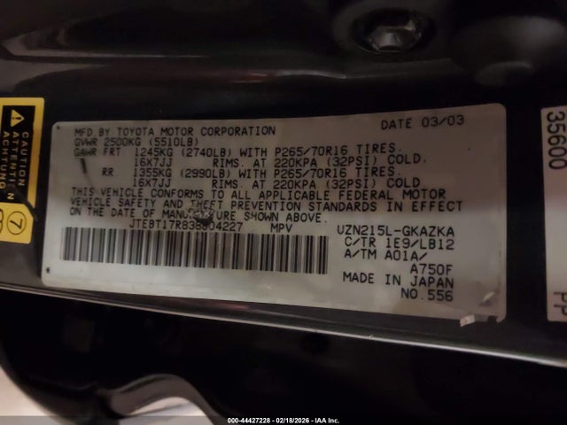 2003 TOYOTA 4RUNNER JTEBT17R838004227 Photo 8