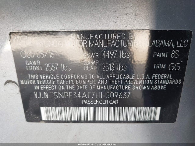 5NPE34AF7HH509637 Hyundai Sonata Sport