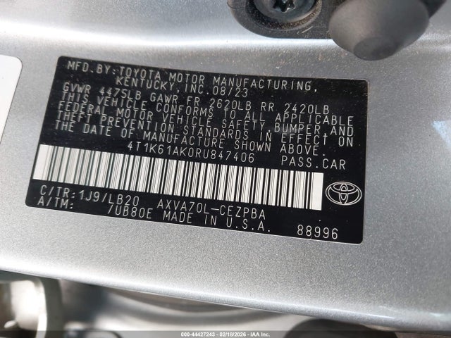 4T1K61AK0RU847406 Toyota CAMRY XSE
