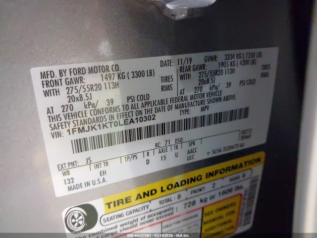 1FMJK1KT0LEA10302 Ford Expedition Limited Max