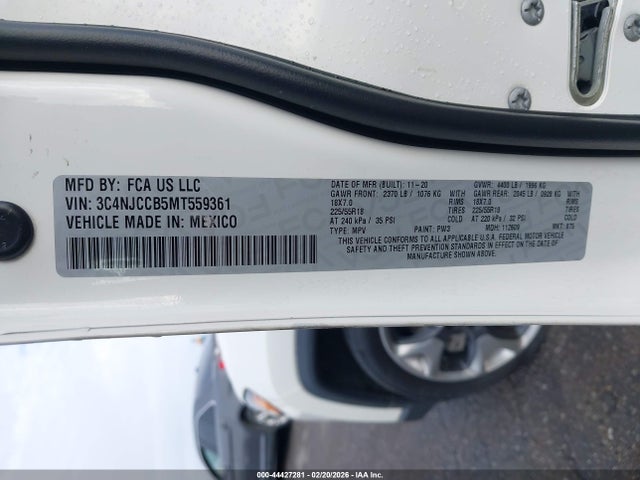 2021 Jeep Compass Limited Fwd მანქანა იყიდება აუქციონზე, vin: 3C4NJCCB5MT559361, აუქციონის ნომერი: 44427281