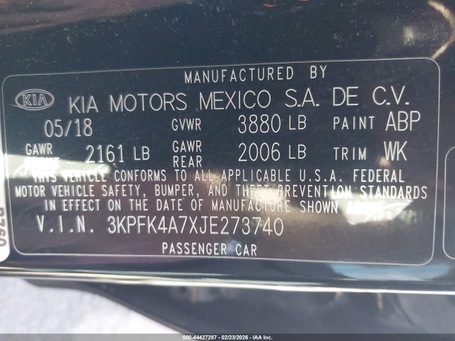 3KPFK4A7XJE273740 KIA FORTE LX