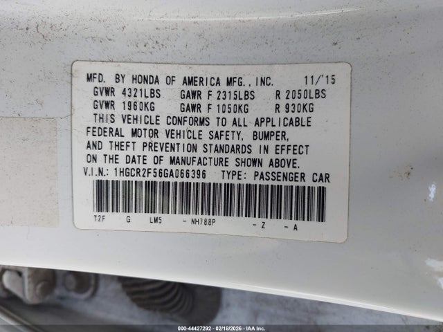 1HGCR2F56GA066396 Honda Accord Sport