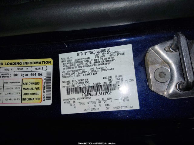 1FATP8UH1L5112939 Ford Mustang Ecoboost Premium
