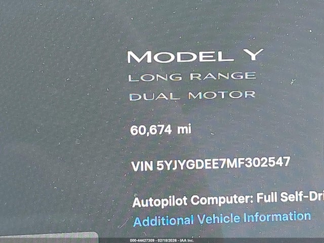 Aukcja sprzedaży 2021 Tesla Model Y Long Range Dual Motor All-wheel Drive, vin: 5YJYGDEE7MF302547, numer aukcji: 44427309