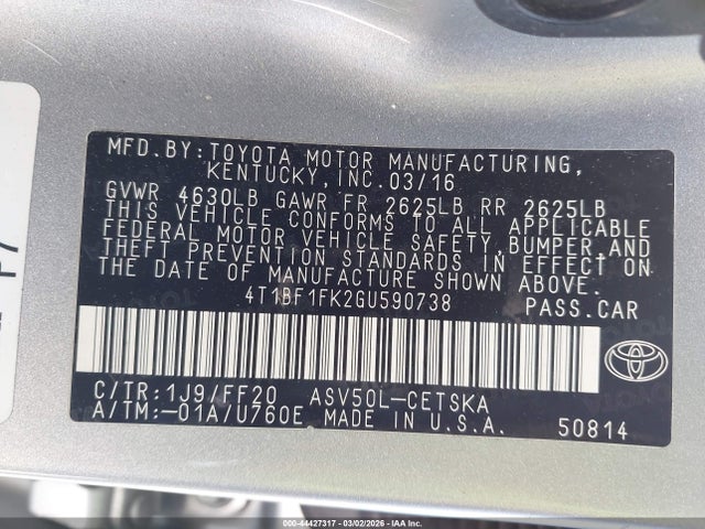 4T1BF1FK2GU590738 Toyota CAMRY SE