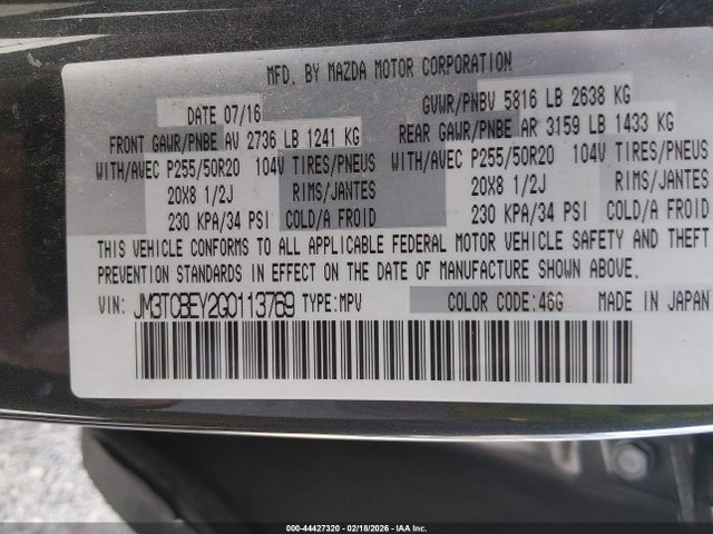 JM3TCBEY2G0113769 Mazda Cx-9 Signature
