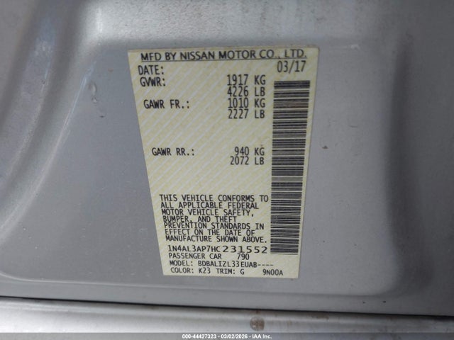 1N4AL3AP7HC231552 Nissan Altima 2.5 Sv