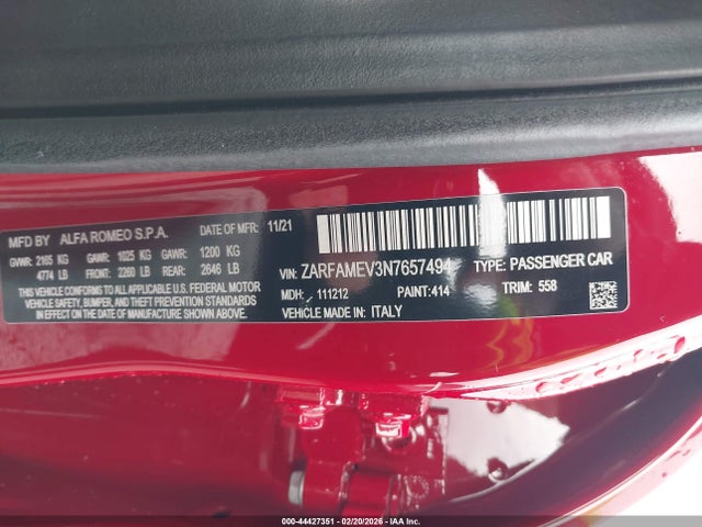 2022 ALFA ROMEO GIULIA ZARFAMEV3N7657494 Photo 8