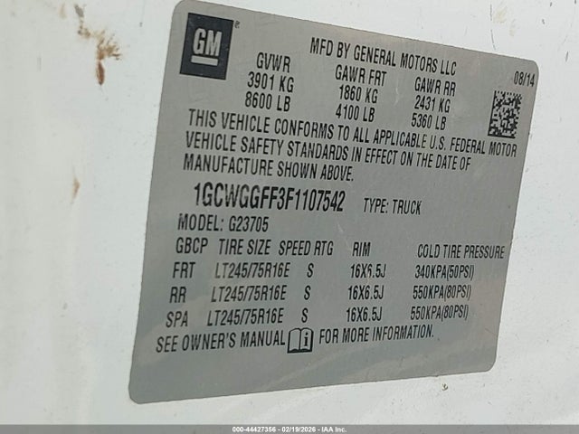 1GCWGGFF3F1107542 Chevrolet Express 2500 Work Van