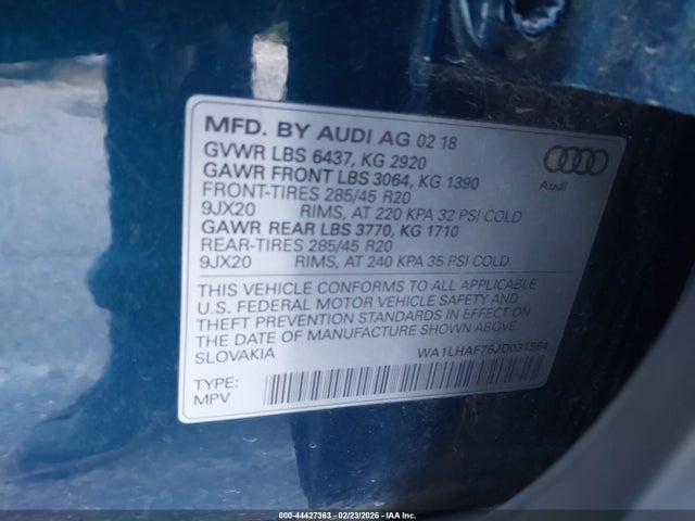 WA1LHAF76JD031564 Audi Q7 2.0t Premium