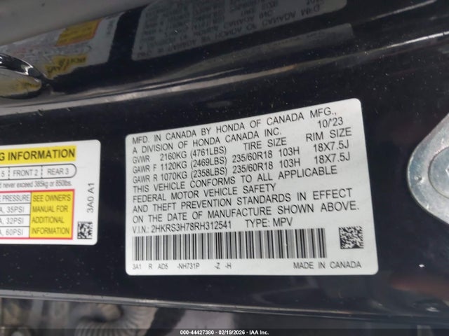 2HKRS3H78RH312541 Honda Cr-v Ex-l 2wd