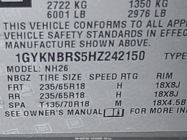 1GYKNBRS5HZ242150 Cadillac XT5 LUXURY