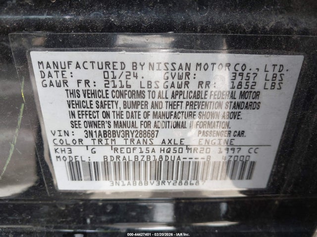 3N1AB8BV3RY288687 Nissan SENTRA S