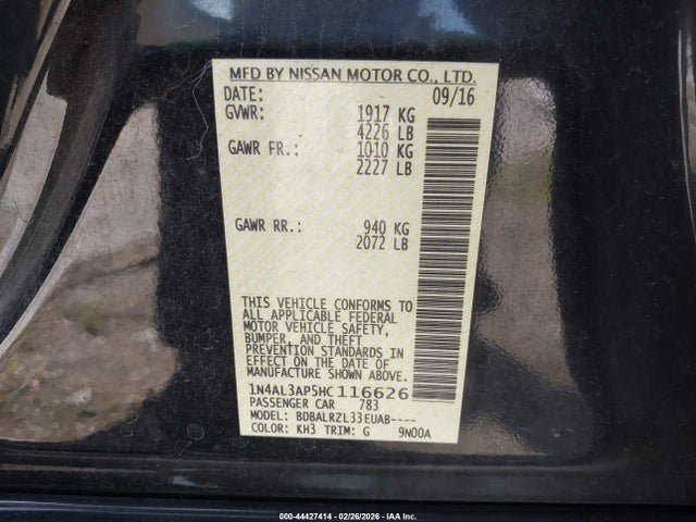 1N4AL3AP5HC116626 Nissan Altima 2.5/2.5 S/2.5 Sl/2.5 Sr/2.5 Sv