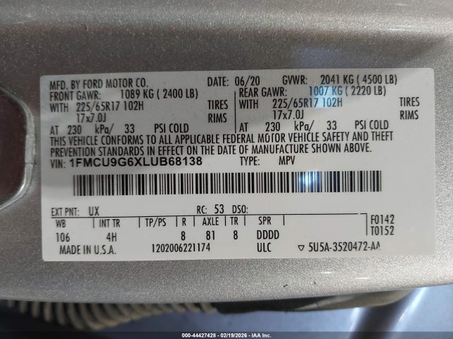 1FMCU9G6XLUB68138 Ford ESCAPE SE