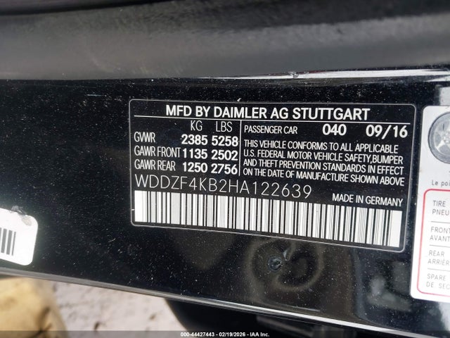 44427443 :رقم المزاد ، WDDZF4KB2HA122639 vin ، 2017 Mercedes-benz E 300 4matic مزاد بيع
